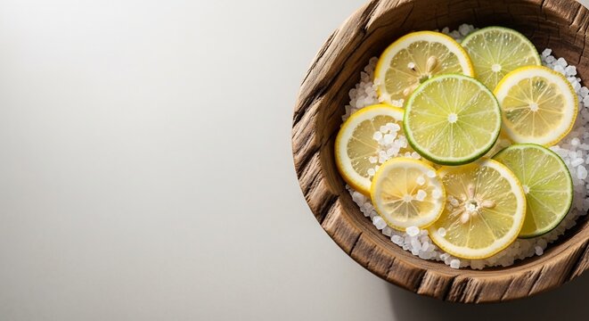 Close-up of Fresh Lemon and Lime Slices in a Rustic Bowl.