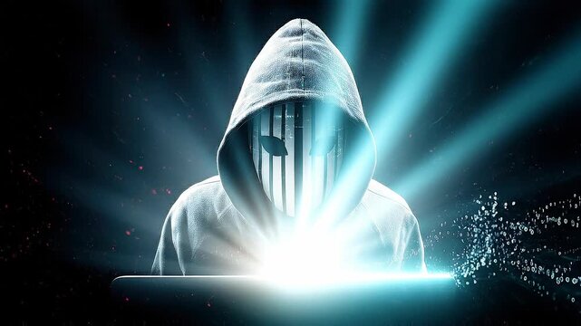 Seamless loop cybersecurity protection concept, hacker threat transforming into secure data flow.