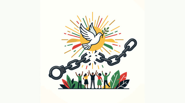 Juneteenth Celebration with White Dove and Broken Chain Illustration