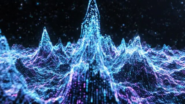 Abstract Neon Mountain Peaks in Cosmic Sci-Fi Landscape