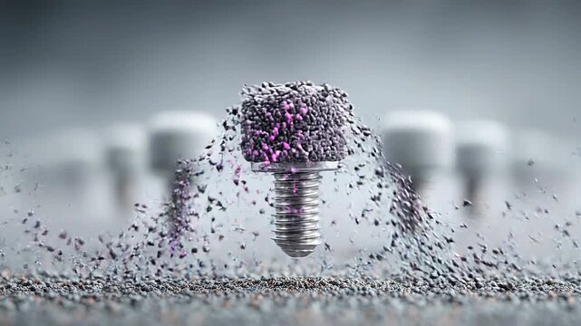 Seamless loop precision screw levitation animation, industrial stability and engineering concept.