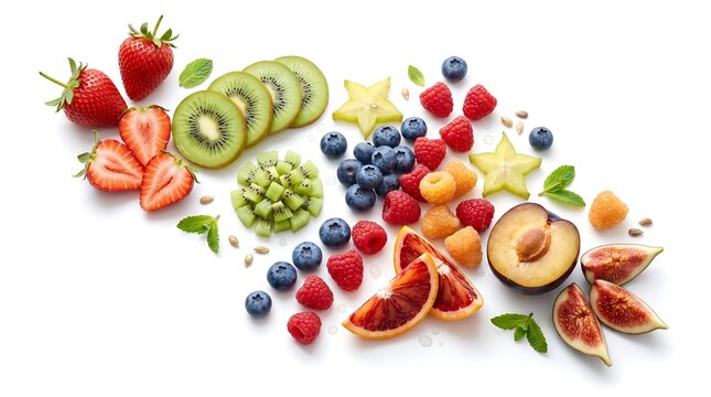 Fresh summer fruits and berries mix isolated on white