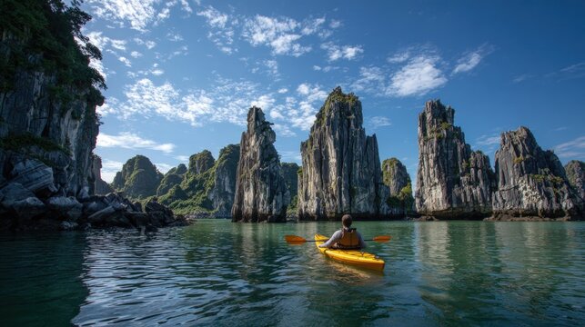Halong Bay kayaking limestone karsts Vietnam