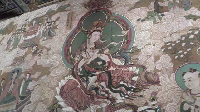 Ancient Buddhist Wall Painting in Yungang Grottoes, Datong, China