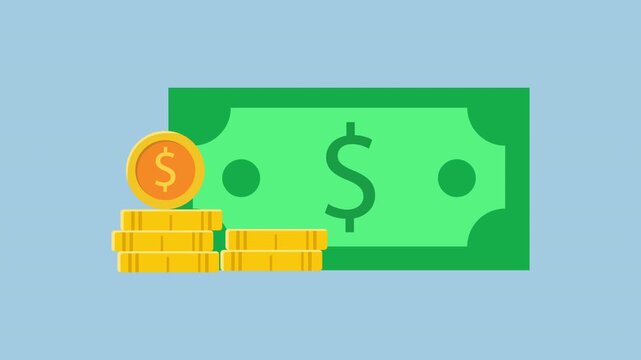 Money with Coin Stack 2d animation with alpha matte