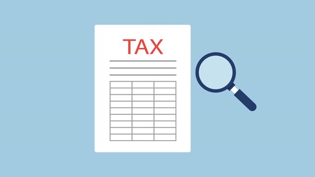 Tax Paper with Magnifying Concept 2d animation with alpha matte