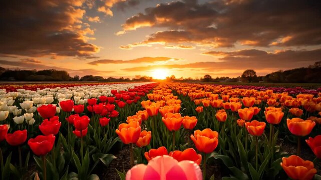 Tulip field at sunset.