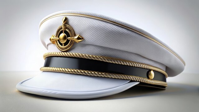 Classic white captain hat with gold anchor emblem cruise ship captain peaked cap