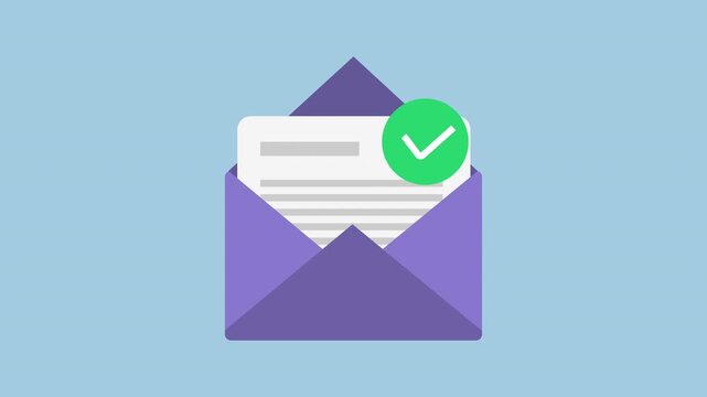 Emails sent successfully icon, Message done with checkmark 2d animation with alpha matte