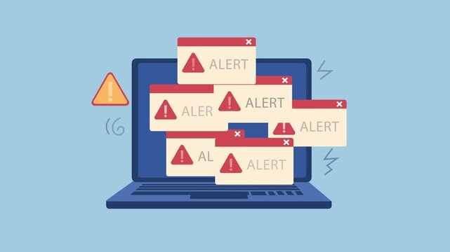 Multiple System Alerts pop ups on Computer Screen, Warning or system errors 2d animation with alpha matte