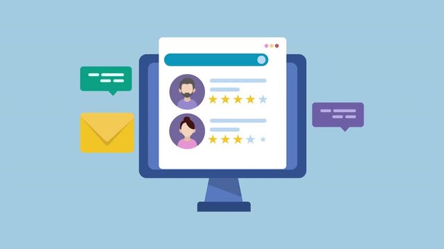Business using AI for customer enquire, Customer support using chat bot 2d Animation with Alpha Matte