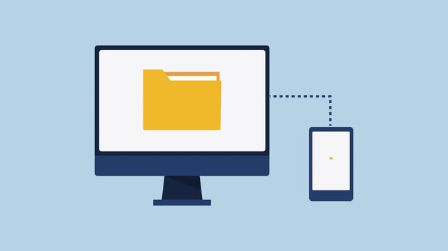 Desktop and smartphone with folder 2d Animation with Alpha Matte