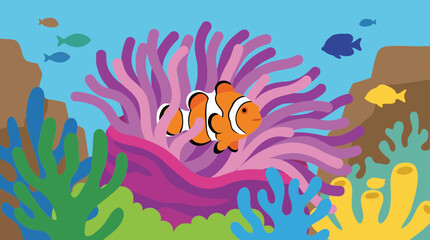 Clownfish Hiding in Anemone on Coral Reef © Bima