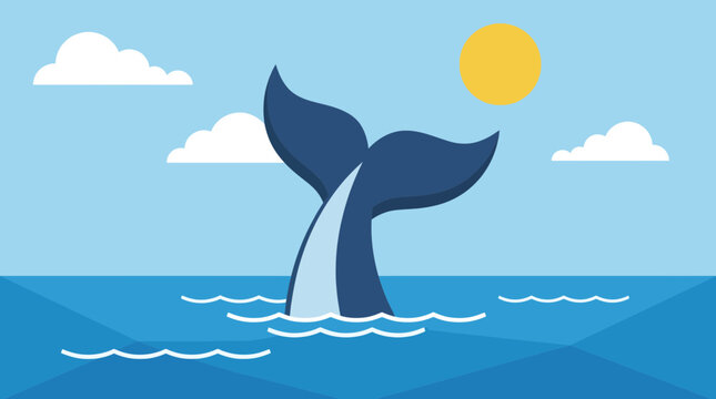 Blue Whale Tail Fluke Lifting Above Ocean Surface