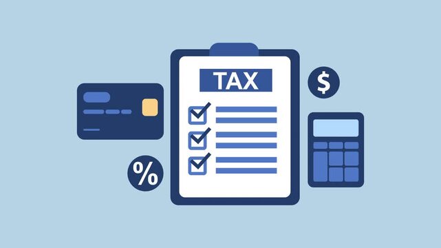 Tax Form Surrounded By Tax, Tax Preparation, Tax Declaration, Financial Management 2d Animation with Alpha Matte