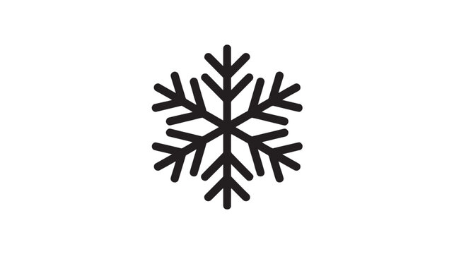 Minimalist snowflake vector icon, black winter ice crystal symbol, simple geometric snow flake illustration for seasonal holiday branding and weather apps