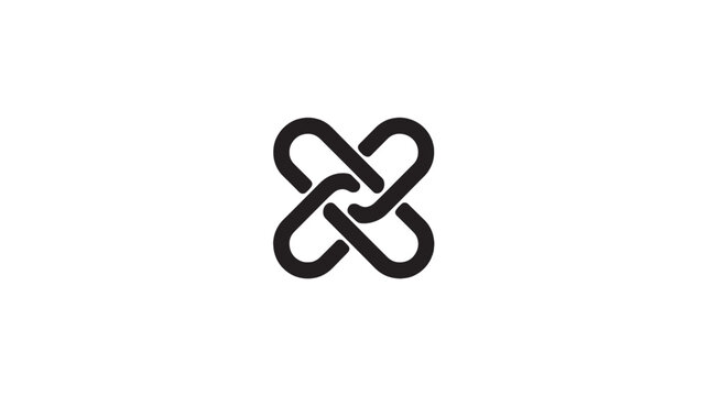 Minimalist interlocking chain link logo vector, geometric black line art knot icon, modern abstract corporate identity symbol for security and unity