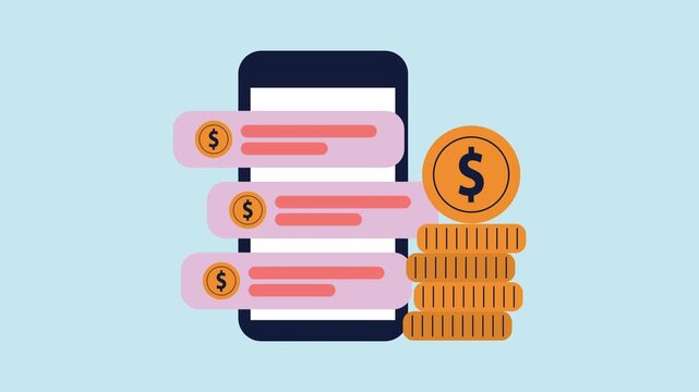 Smartphone Finance with Flat Design Icons 2d Animation with Alpha Matte