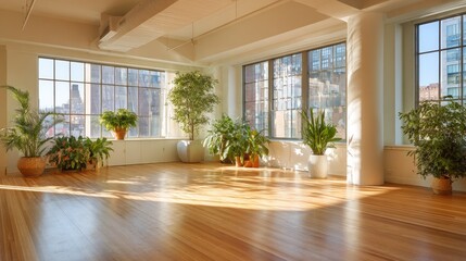 Fototapeta premium Loft interior with plants and large windows