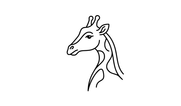 Hand drawn giraffe head outline vector simple wildlife animal profile illustration
