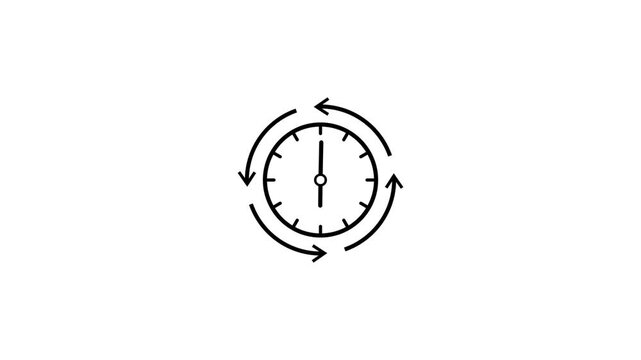 Hand drawn doodle style of a clock with a smiling face and moving hands isolated on white background