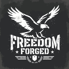 Freedom forged vintage style eagle silhouette military t shirt vector print © kansuka