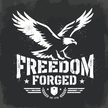 Freedom forged vintage style eagle silhouette military t shirt vector print