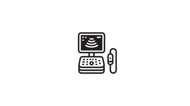 Ultrasound machine icon in minimalist line art style, medical diagnostic equipment vector, sonography scanner symbol for healthcare apps
