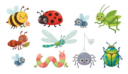 Naklejka premium Funny Colorful Insect Characters for Kids Cartoon Vector Illustration Collection