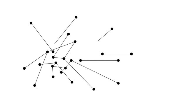 Abstract black and white network diagram with nodes and connections.