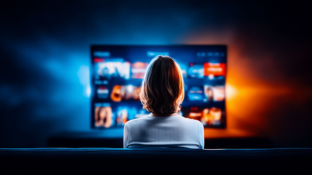 Person watching streaming content on a large screen, symbolizing digital entertainment, online media platforms and modern home viewing
