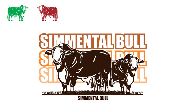 cattle simmental, standing in farm logo, silhouette of strong bull vector illustrations