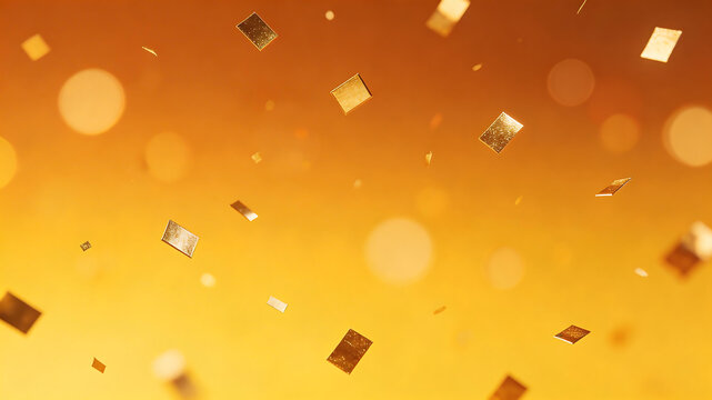 Golden confetti floating in air representing futuristic concepts and abstract thought