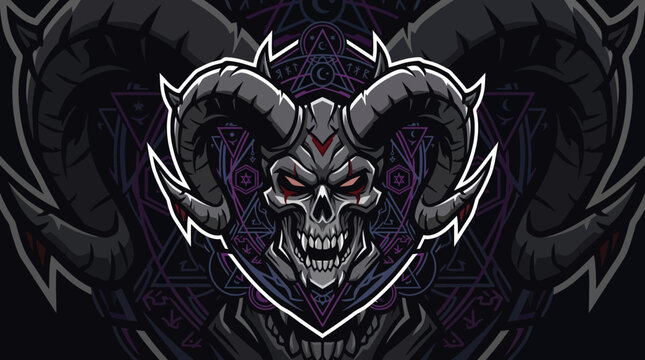 Intense Ram Skull with Horns and Glowing Eyes.