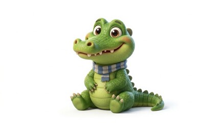 Obraz premium Cute cartoon baby alligator or crocodile illustration wearing a scarf with cute animal digital art cute character alligator crocodile character