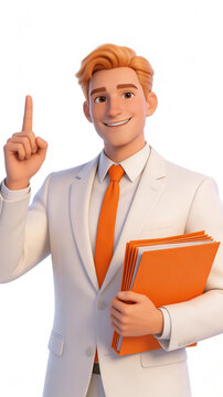 Cartoon man in suit with folders representing visionary leadership and market dominance