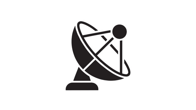 Satellite dish icon vector, black parabolic antenna silhouette for telecommunications, wireless signal receiver symbol for global broadcasting