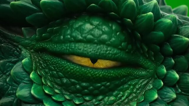 Close-up Macro Shot of a Fierce Green Dragons Eye.
