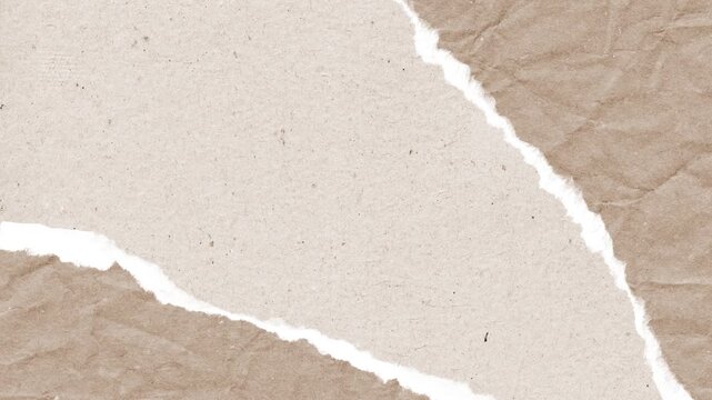 Torn beige and brown paper layers animation video footage showing textured cardboard sheets with rough edges in a digital motion