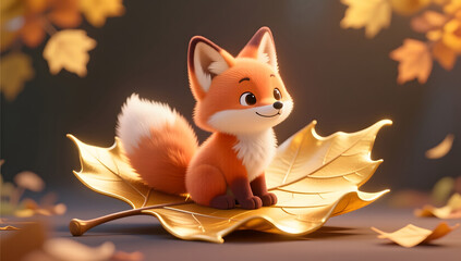 Naklejka premium Li Qiu Solar Term Cute Fox Golden Leaves Illustration