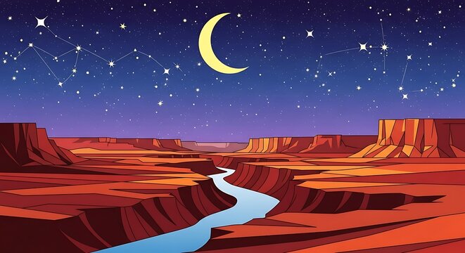Desert Night Landscape.