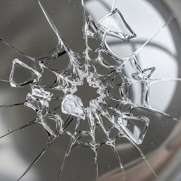 Shattered glass with sharp fragments broken.