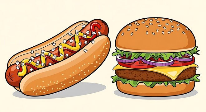 Burger and Hotdog.