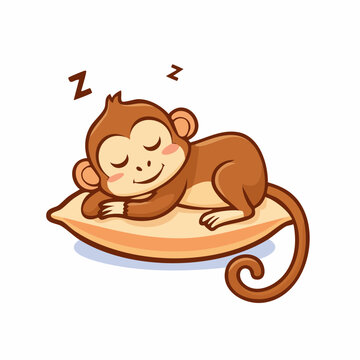 Cute cartoon monkey sleeping peacefully on a pillow