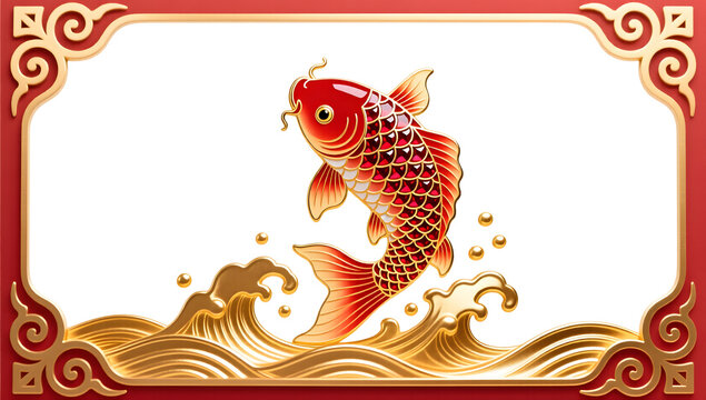 New Chinese Style Lucky Koi Fish Art Illustration