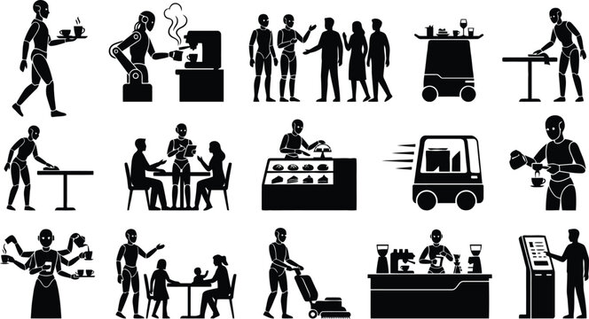 Restaurant and cafe service staff workflow icons