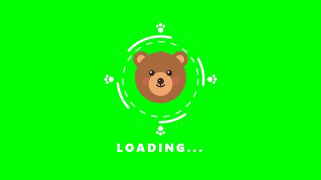 Cute Cartoon Bear Loading Animation on Green Screen Background.