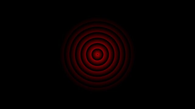 A beautiful new red converging circles on a black background.Abstract radio wave animation is isolated alpha channel.