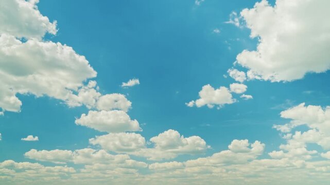 Stunning timelapse of soft white clouds floating across a vibrant blue sky during a sunny day.