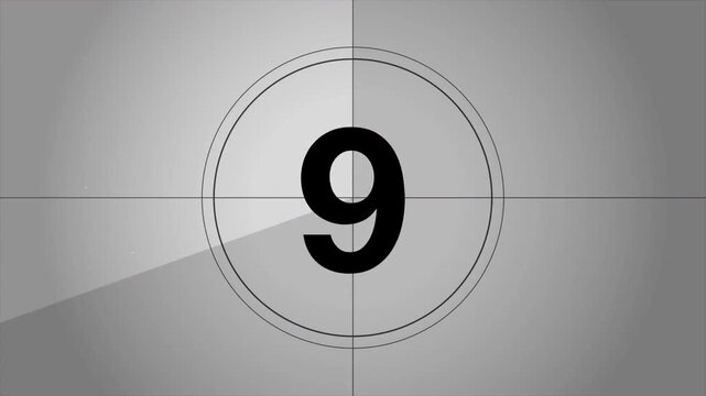 Old Movie Film Countdown, Vintage Cinematic Timer, Retro Film Grain, Scratch Effect, Classic Cinema Leader, Monochrome Animation, Motion Graphic 4k video